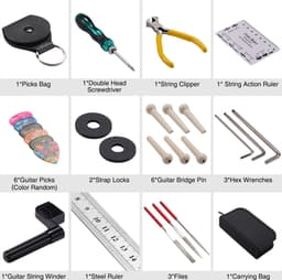 WiseGoods Premium Gitaar Reparatie Kit - Plectrum - Inbussleutel - Hoesje Plectrums - Snaren Winder - Schroevendraaier Gereedschap — thumbnail 2