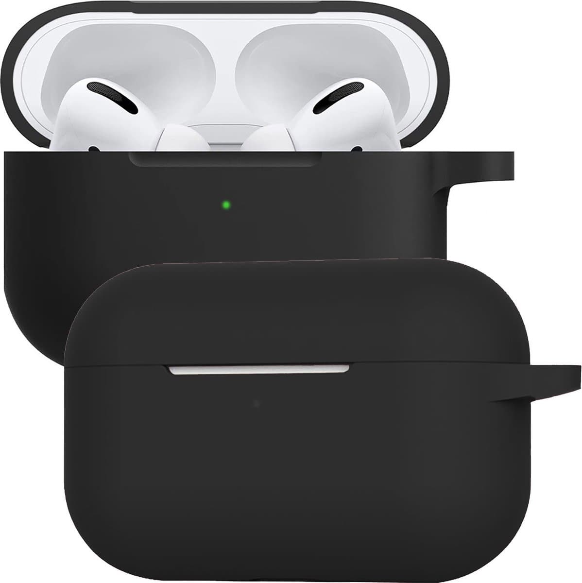 Case - Geschikt voor Apple AirPods Pro 2 - Siliconen Hoes met Clip - Silicone Hoesje Cover - Zwart — afbeelding 1