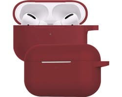 Case - Geschikt voor Apple AirPods Pro 2 - Siliconen Hoes met Clip - Silicone Hoesje Cover - Wijnrood