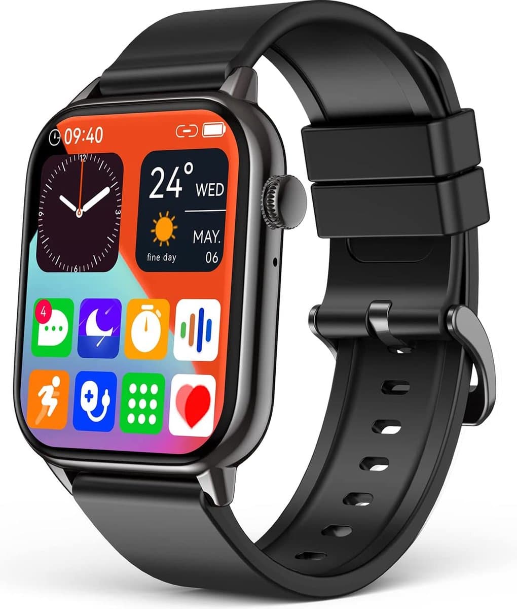 SAMTECH Smartwatch - Heren & Dames – horloge – met HD Touchscreen - Stappenteller, Calorie Teller, Slaap meter – Geschikt voor iOS, Android en meer - Zwart — afbeelding 1