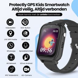 Protectly® GPS Horloge Kind Met Simkaart - SOS-Knop - Smartwatch Kinderen - Smartwatch Kind - GPS Tracker Kind - 4G - Videobellen - HD Camera - Whatsapp en SMS - Elke polsmaat - Incl. Simkaart — thumbnail 2