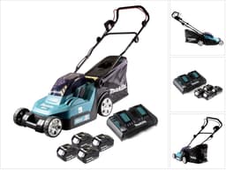 Makita DLM 382 PM4 accu grasmaaier 36 V ( 2x 18 V ) 38 cm 40 l + 4x accu 4.0 Ah + dubbele lader — thumbnail 1