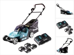 Makita DLM 382 PF4 accugrasmaaier 36 V ( 2x 18 V ) 38 cm 40 l + 4x accu 3.0 Ah + dubbele lader — thumbnail 1