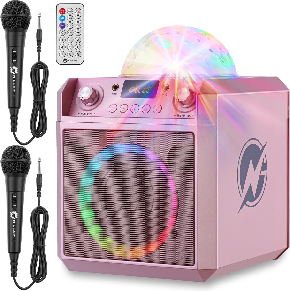 N-GEAR Block Party 602 XL - Karaoke set met 2 Microfoons - Bluetooth speaker draadloos - Partybox met Verlichting - Space Pink — afbeelding 1