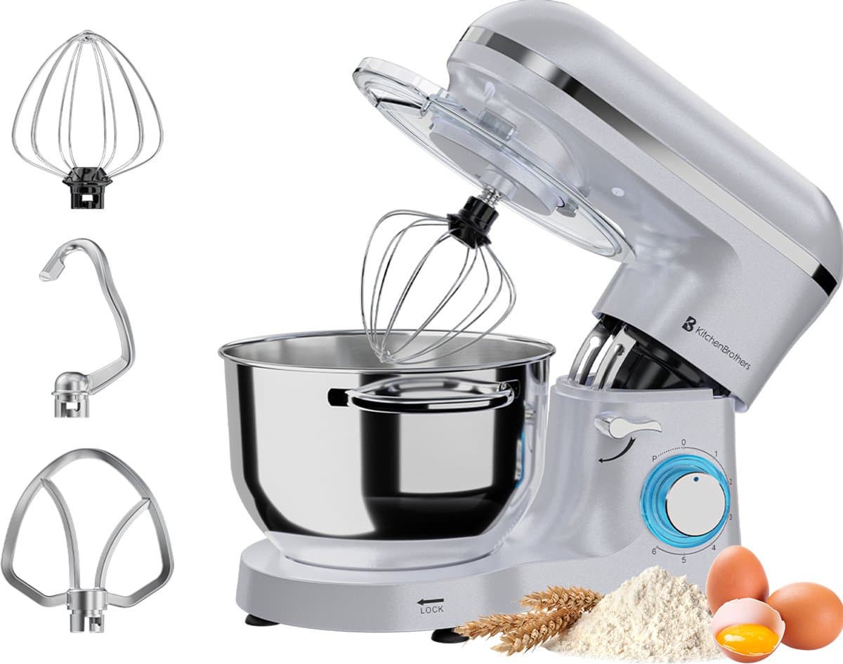 KitchenBrothers 2000W Keukenmachine - Keukenrobot - 6,2L - Mixer met Mengkom - Keukenmixer - BPA-vrij - Parelwit — afbeelding 1