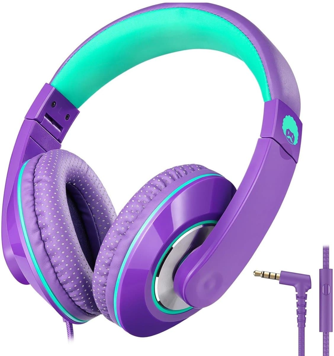 StayPowered Kinderkoptelefoon - Perfect Geluid & Ultiem Comfort - Verstelbaar - HD Microfoon - Kraakhelder Stereo - Zachte Oorkussens - Duurzame Kabel - 3.5mm Jack - Paars/Groen - Levering Sneller dan Aangegeven! — afbeelding 1