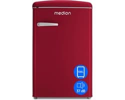 MEDION Retro Kühl-Gefrierkombination (95L Kühlschrank, 13L 4 Sterne Gefrierfach, 108 Liter Nutzinhalt, LED Innenbeleuchtung, Stufenlose Temperaturregelung, MD 37790) rot