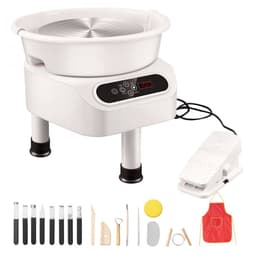 Pottenbakkersschijf - Elektrische Draaischijf voor Keramiek - 25 cm Schijf - 350 W Motor - Pedaalbediening - LCD-touchscreen - Directe Aandrijving - 3 Steunpoten - Wit — thumbnail 1