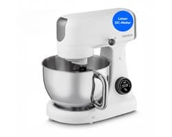 MEDION keukenmachine met hakmolen (800 watt, gelijkstroommotor, roestvrijstalen kom van 4,6 liter, energiebesparend, ultrastil, digitaal sensor-touch-display, MD12600) Wit