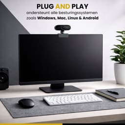 Clerby - Webcam - voor PC met Microfoon - 1080P Full HD - Streaming Camera - Laptop - Gaming - Kantoor - Zwart — thumbnail 3