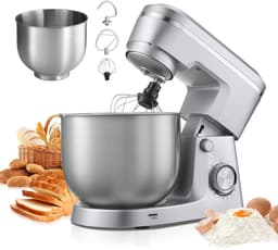 Keukenmachine Staande Mixer - Planetaire Deegmixer - 1500W Vermogen - RVS Kommen 4,2L + 5,7L - 10 Snelheden - Kantelbare Kop - Met Deeghaak, Garde en Klopper — thumbnail 1
