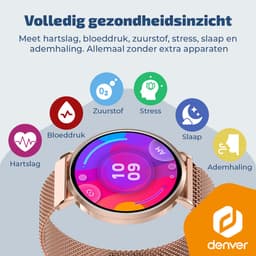 Denver Smartwatch - AMOLED - Hartslagmeter - Saturatiemeter - 100 sportmodi - Milanees bandje - Android iOS - SWC394RO — thumbnail 4
