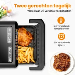 Digitale Airfryer XXL 10L Sinaopus 922 - Dubbele Mand met 2×5L - 2400W - 10 Programma’s - Smart Finish & Match Cook - 80–200°C Instelbaar - Onafhankelijke Bediening & Veilig Pauzesysteem - Automatische Keerherinnering & Binnenverlichting — thumbnail 2