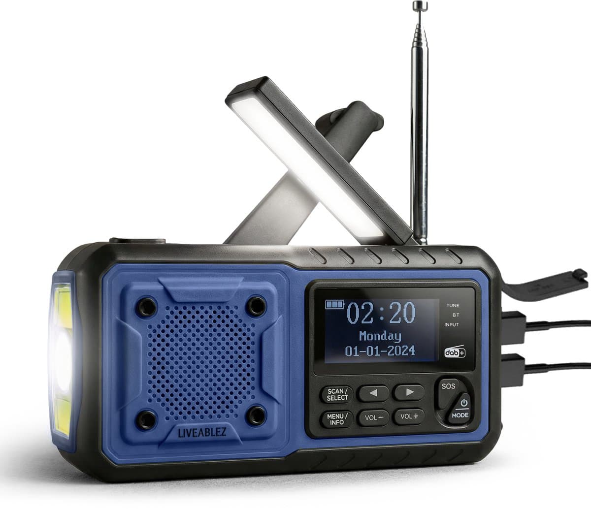 Liveablez® Noodradio Solar Opwindbaar & Batterij - DAB+/FM Draagbare Radio Oplaadbaar Met 5000mAh Powerbank Zonneenergie - Bluetooth - Zaklamp - Rampen - Noodpakket - Blauw — afbeelding 1