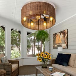 ENXING Vintage E12 Plafondventilator Met Lamp Omkeerbare Stomme Plafondventilator Licht 6 Snelheid Timer Vintage Cage Fan Plafond Licht Boho Voor Woonkamer Slaapkamer Lounge (lamp Niet Inbegrepen) — thumbnail 5