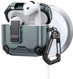 Telestore - AirPods 4 Carbon hard case cover - Carbon hybride groen hoesje Beschermhoes - AirPods 4 Cover - hoesje geschikt voor Apple Airpods 4 - groen - Carbon hard cover - met MagSafe functie — thumbnail 1