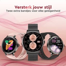 Golden Sound AMOLED Smartwatch Dames - Horloge dames - Stappenteller - Slaapmonitor - Saturatiemeter - 42mm - 4 bandjes - Zwart — thumbnail 3