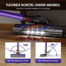 Saikefy Steelstofzuiger Draadloos - 55000 Pa - LED-display - 55 min Gebruikstijd - 1,8L - 8-in-1 - 4 HEPA-filters - voor tapijt & harde vloeren - Paars — thumbnail 4