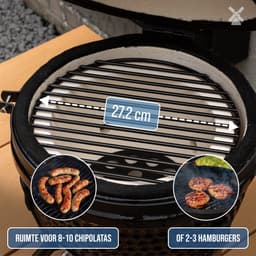 BluMill Kamado BBQ Egg - Kamado 13 Inch - Houtskoolbarbecues - Vaderdag Cadeau - Zwart - Ø 27 cm - Vrijs van PFAS- houdende anti-aanbaklaag - Houtskoolbarbecue Met Thermometer — thumbnail 2