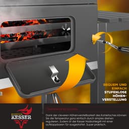 KESSER® Houtskoolbarbecue XL Barbeque Houtskool met Deksel, Wielen, Afdekkap, Roestvrij Stalen Handvat, Barbecuerooster en Thermometer, 8 Spiesen met Zakje & siliconen Borstel, grote BBQ Camping Terras Tuin — thumbnail 3