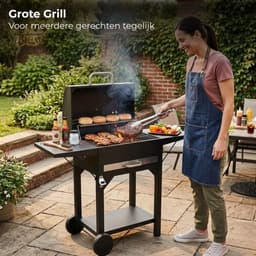 Lomera Houtskool BBQ - BBQ op Wielen - Houtskool BBQ op Wielen - Houtskool BBQ met Deksel - Zwarte Houtskool BBQ — thumbnail 2