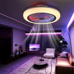 LED RGB Ventilator Lamp - Smart Lamp - Plafondventilator - RGB - 12 Kleuren - Dimbaar - 45 cm - 6 Standen - Plafondventilator - Woonkamerlamp - Moderne Lamp — thumbnail 4