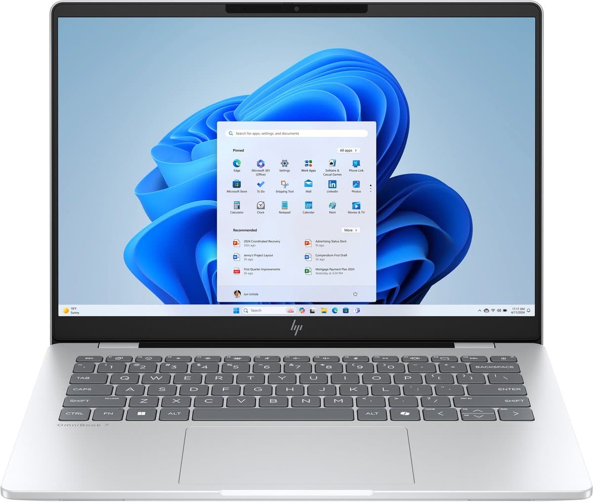 "HP OmniBook 7 AI 14-fr0220nw Intel Core Ultra 5 225U Laptop 35,6 cm (14"") 2K 16 GB LPDDR5-SDRAM 512 GB SSD Wi-Fi 6E (802.11ax) Windows 11 Home AI PC Zilver" — afbeelding 1