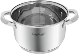 Cheffinger, Roestvrijstalen Kookpan met Glazen Deksel 20cm 3.9L Inductie Compatibel, Zilveren — thumbnail 2
