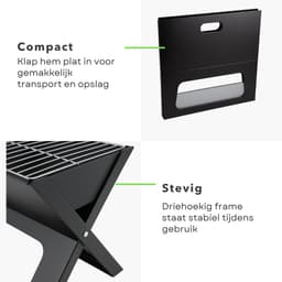 Cheqo® Draagbare Houtskool Barbecue – Opvouwbare BBQ Grill – Tafelbarbecue voor Buiten – Inklapbare Camping BBQ – Compacte Zwart Design Tuinbarbecue – Lichtgewicht Outdoor Grill met Vuurschaal & Handvaten — thumbnail 3