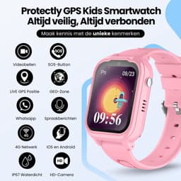 Protectly® GPS Horloge Kind Met Simkaart - SOS-Knop - Smartwatch Kinderen - Smartwatch Kind - GPS Tracker Kind - 4G - Videobellen - HD Camera - Whatsapp en SMS - Elke polsmaat - Incl. Simkaart — thumbnail 2