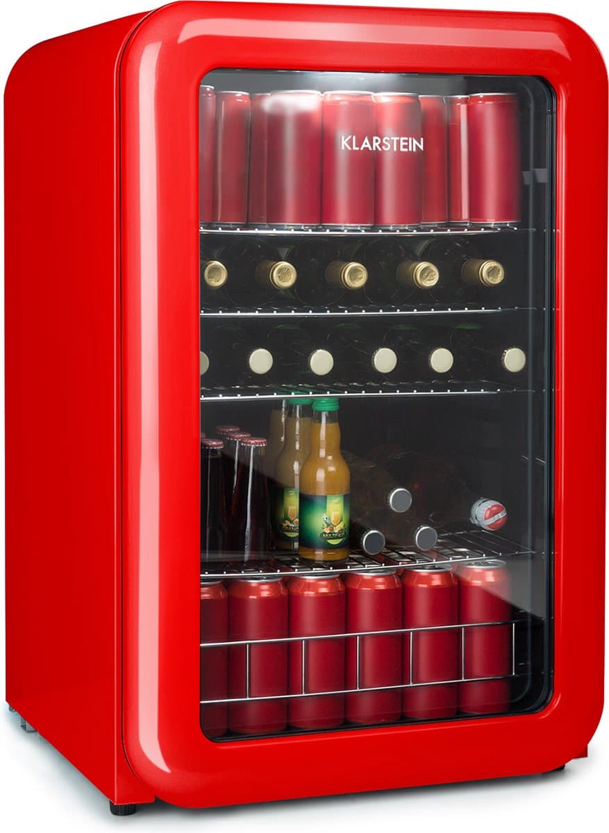 Klarstein PopLife Drankenkoeler - Mini-bar, Retrokoelkast, 0-10°C, slechts 39 dB, 115 L, milieuvriendelijk, dubbel glazen deur, Retro-design, rood — afbeelding 1