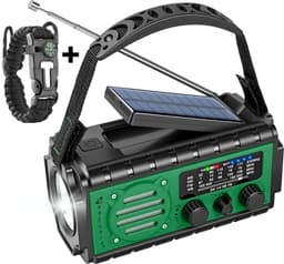 RAWVOLT® - NIEUW - Noodradio SW20K - 20000mAh Li-ion Accu - Solar Opwindbaar - Powerbank, Zaklamp, SOS Alarm & Leeslamp - 2026 model voor indoor, outdoor en in noodpakket - incl. Multi-Function Survival Armband - Army Green — thumbnail 1