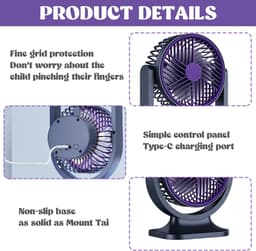 Dubbele Bureau Ventilator - USB Tafelventilator met Twee Koppen - Compact en Stil - voor Warme Dagen - Geschikt voor Kantoor, Slaapkamer, Auto en Reizen - zwart — thumbnail 5