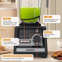 Krachtige Blender - Smoothie Maker Keukenmachine - IJs Breken Drankjes - 9 Snelheidsstanden - 2 Liter Kan - Zwart — thumbnail 3