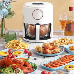Airfryer Oven - Heteluchtfriteuse - Gezond Koken - Transparante Glazen Pan - 5 Liter - Wit — thumbnail 4