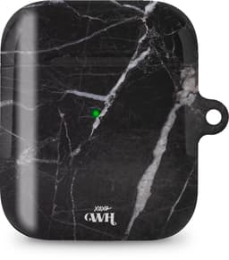 xoxo Wildhearts hoesje geschikt voor Airpods 1/2 - Marble Black Mood - Ook als telefoonhoesje verkrijgbaar - schokbestendige case geschikt voor Airpod 1 en 2 - koptelefoon case - Beschermhoes met marmerprint - marmer look - zwart — thumbnail 1