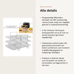 Dailygoods- Air Fryer Rack 3-laags - Roestvrij Staal - Stapelbaar - Magnetron/Oven Veilig - Geschikt voor Bakken - Verbeterde Luchtcirculatie - Kookrek — thumbnail 5