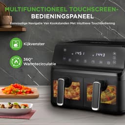 Dubbele Airfryer - Heteluchtfriteuse - Gezond Koken - Transparant Venster - 8.8 Liter - Zwart — thumbnail 2