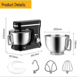 Elektrische Keukenmixer - Standmixer - Bakken Thuis - 1000W Motor 8 Snelheden - 5Qt Kom - Zwart — thumbnail 5