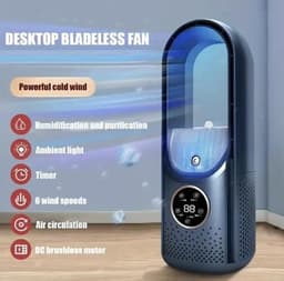 Mini airco – Blauw – airco met water – Mini airco 4 in 1 – Koelen, Blazen, Lucht Bevochtigen – Draagbare Luchtkoeler Koelventilator – 3 Wind Snelheden – USB-luchtkoeler – sfeerverlichting – Draagbare – koelventilator – Afkoeling – draagbare airco — thumbnail 3