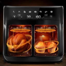 Heteluchtfriteuse Dubbele Kamer - Airfryer XXL - Gezond Frituren - 2 Kijkvensters - 102 Liter - Zwart — thumbnail 4