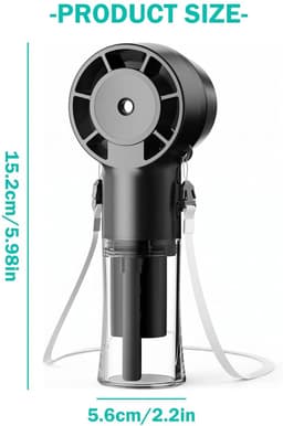 Draagbare ventilator met waternevelfunctie, USB-oplaadbare zakventilator, 4 snelheden, 20 ml watertank, Geschikt voor zomer, buiten, reizen, thuis, op kantoor en kamperen (zwart). — thumbnail 2