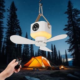 Tentventilator - Draagbare Plafondventilator - 4 Snelheden Stil - Dimbaar LED Licht - 7200mAh Batterij - Afstandsbediening Met Timer - Voor Camping Tent RV — thumbnail 1