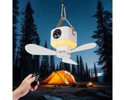 Tentventilator - Draagbare Plafondventilator - 4 Snelheden Stil - Dimbaar LED Licht - 7200mAh Batterij - Afstandsbediening Met Timer - Voor Camping Tent RV