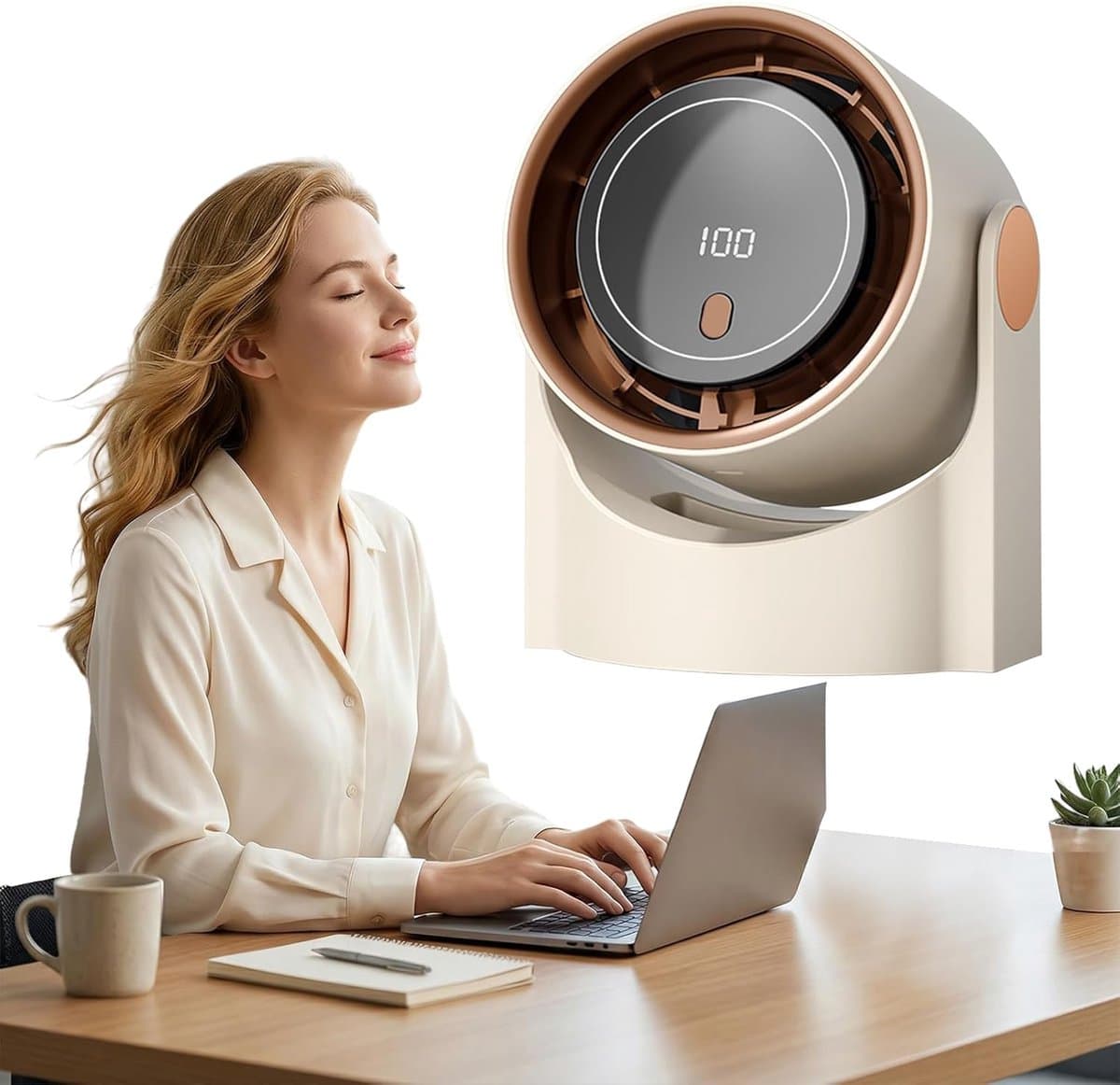 Bladloze turbo ventilator - 100 standen met display - Oplaadbaar USB - Wandmontage mogelijk - Draagbaar — afbeelding 1