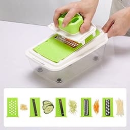 Multifunctionele Keukenmachine - Groentesnijder Mandoline - Maaltijd Voorbereiding - 19-in-1 Wisselbare Messen - 1.3 Liter Capaciteit - Groen Wit — thumbnail 3