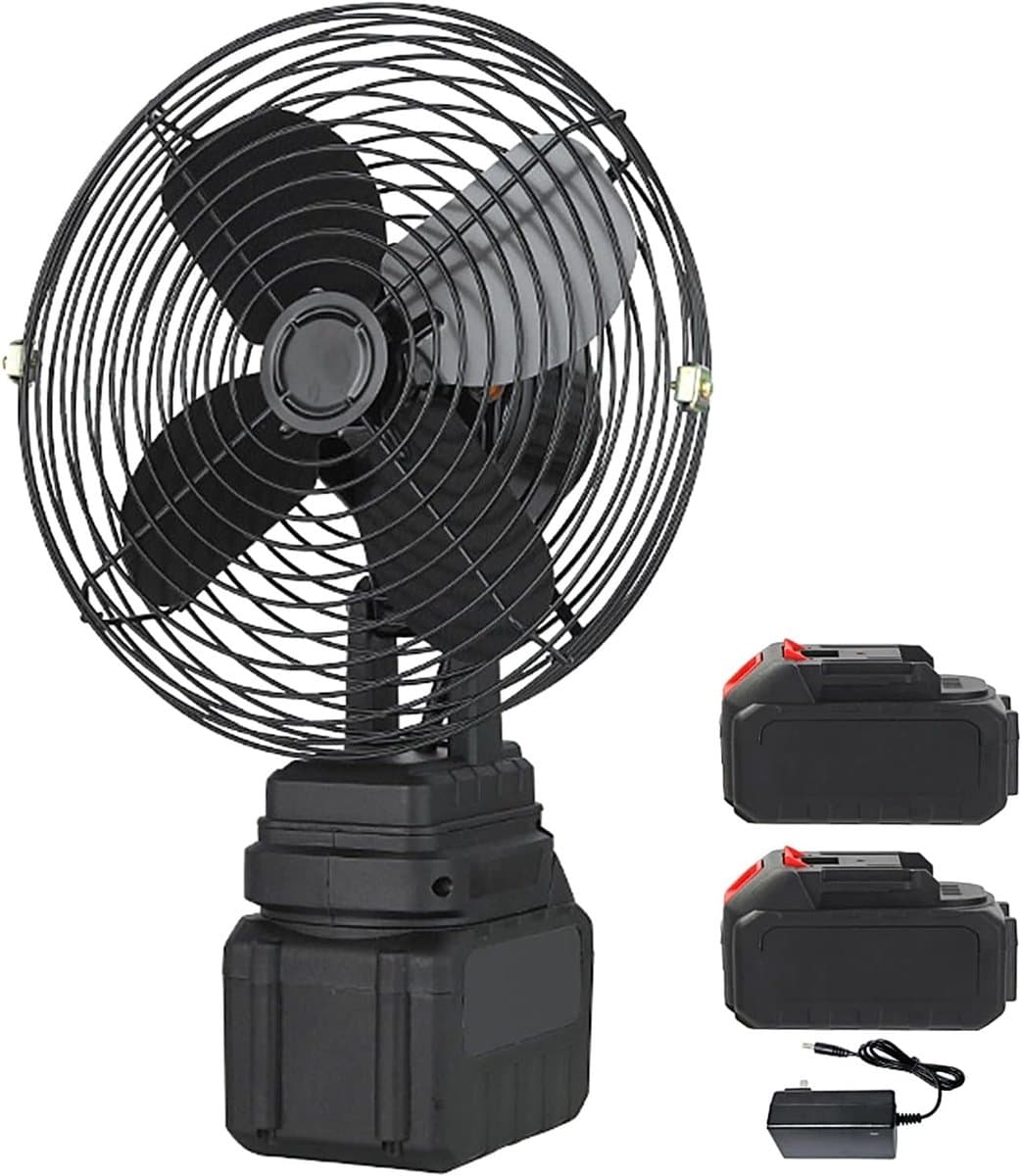 Draagbare Accuventilator - Metalen Tafelventilator - Koelte Onderweg - Dubbele Accu Inclusief - 22x27cm - Zwart — afbeelding 1