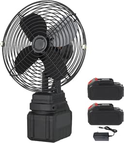 Draagbare Accuventilator - Metalen Tafelventilator - Koelte Onderweg - Dubbele Accu Inclusief - 22x27cm - Zwart — thumbnail 1