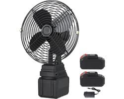 Draagbare Accuventilator - Metalen Tafelventilator - Koelte Onderweg - Dubbele Accu Inclusief - 22x27cm - Zwart