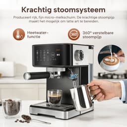 Vankel Halfautomatische Espressomachine -20 Bar professionele hoge druk extractie -1400W pistonmachine -1,7L waterreservoir-6 kopgrootte-en temperatuurstanden-touchscreen kleurendisplay - RVS stoompijpje -compatibel met Nespresso & Dolce Gusto-zwart — thumbnail 3
